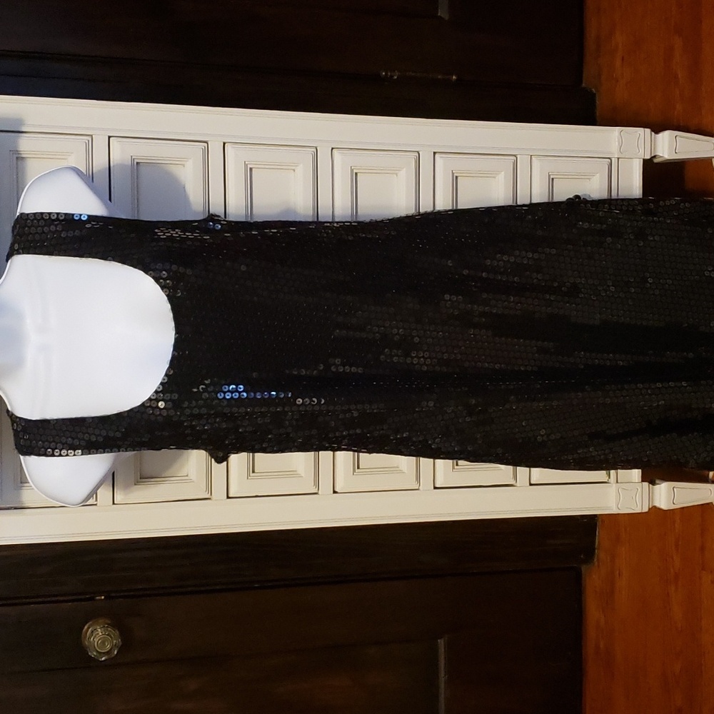 Black sequined mini shift dress